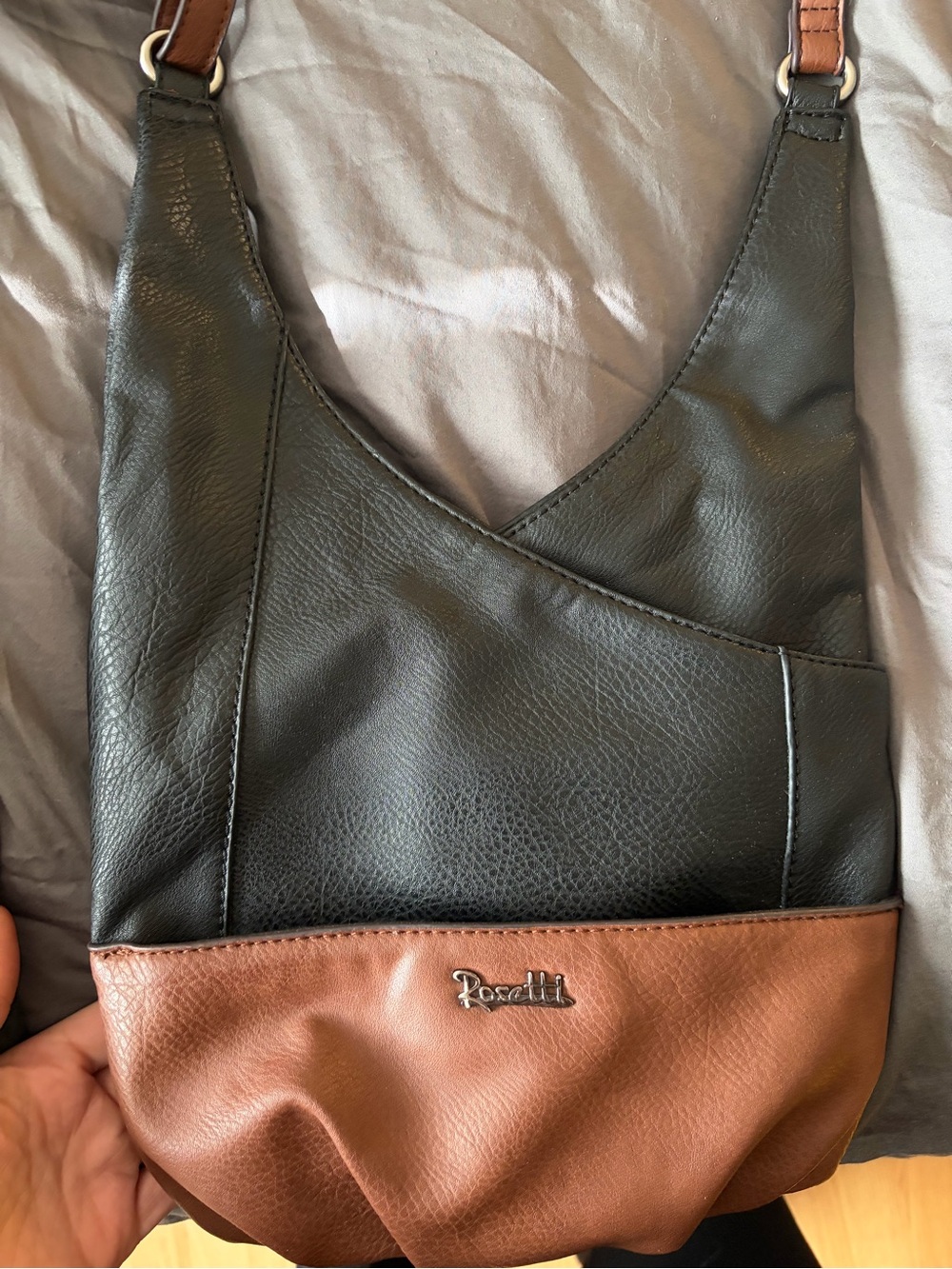 Rosetti Black and Brown Leatherette Shoulder Bag